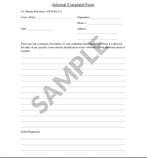 Sample Informal Complaint Form