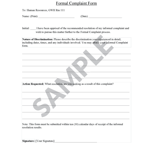 Sample Formal Complaint Form